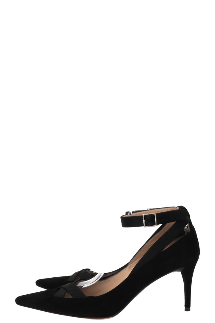 GUCCI Satin Cross Heels Suede Black