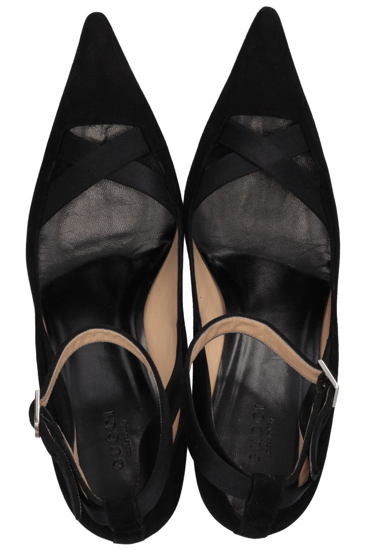 GUCCI Satin Cross Heels Suede Black