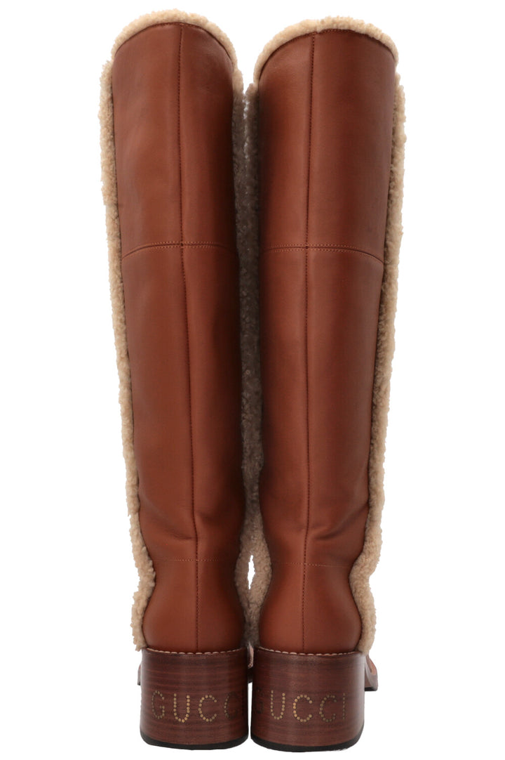 Bottes genouillères GUCCI en cuir retourné marron