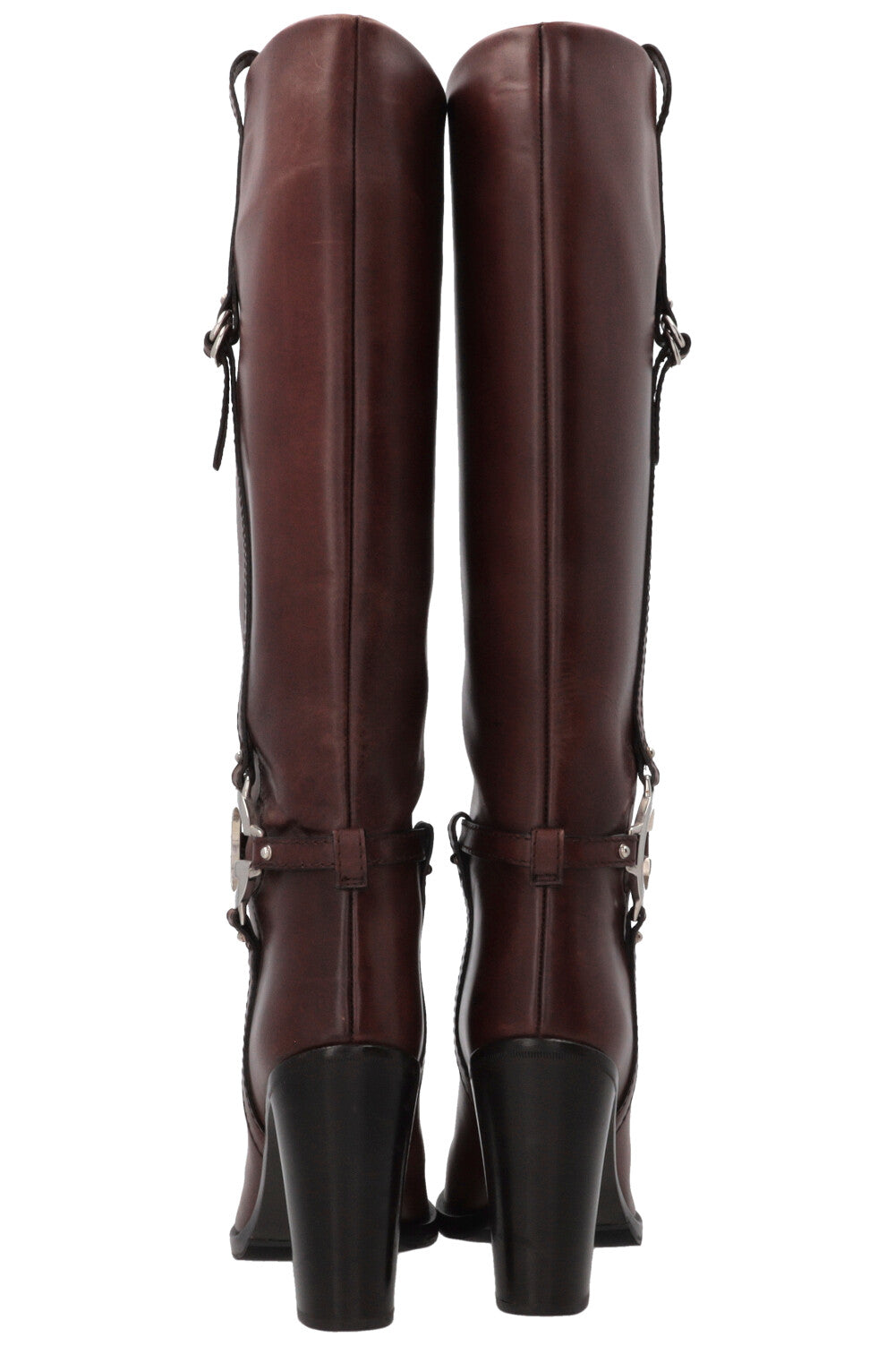 GUCCI Silver G Knee-High Boots Leather Brown