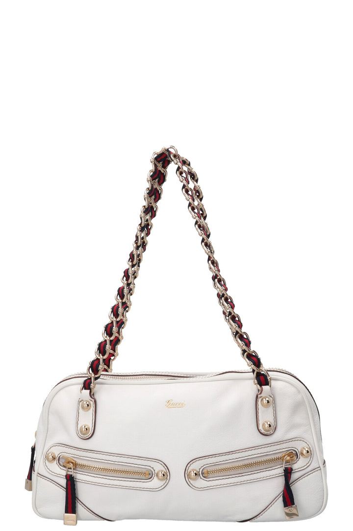 GUCCI Small Capri Bowler Chain Bag Leather White