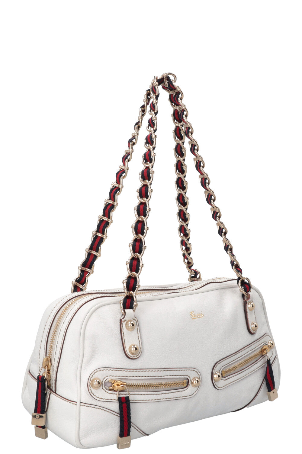 GUCCI Small Capri Bowler Chain Bag Leather White