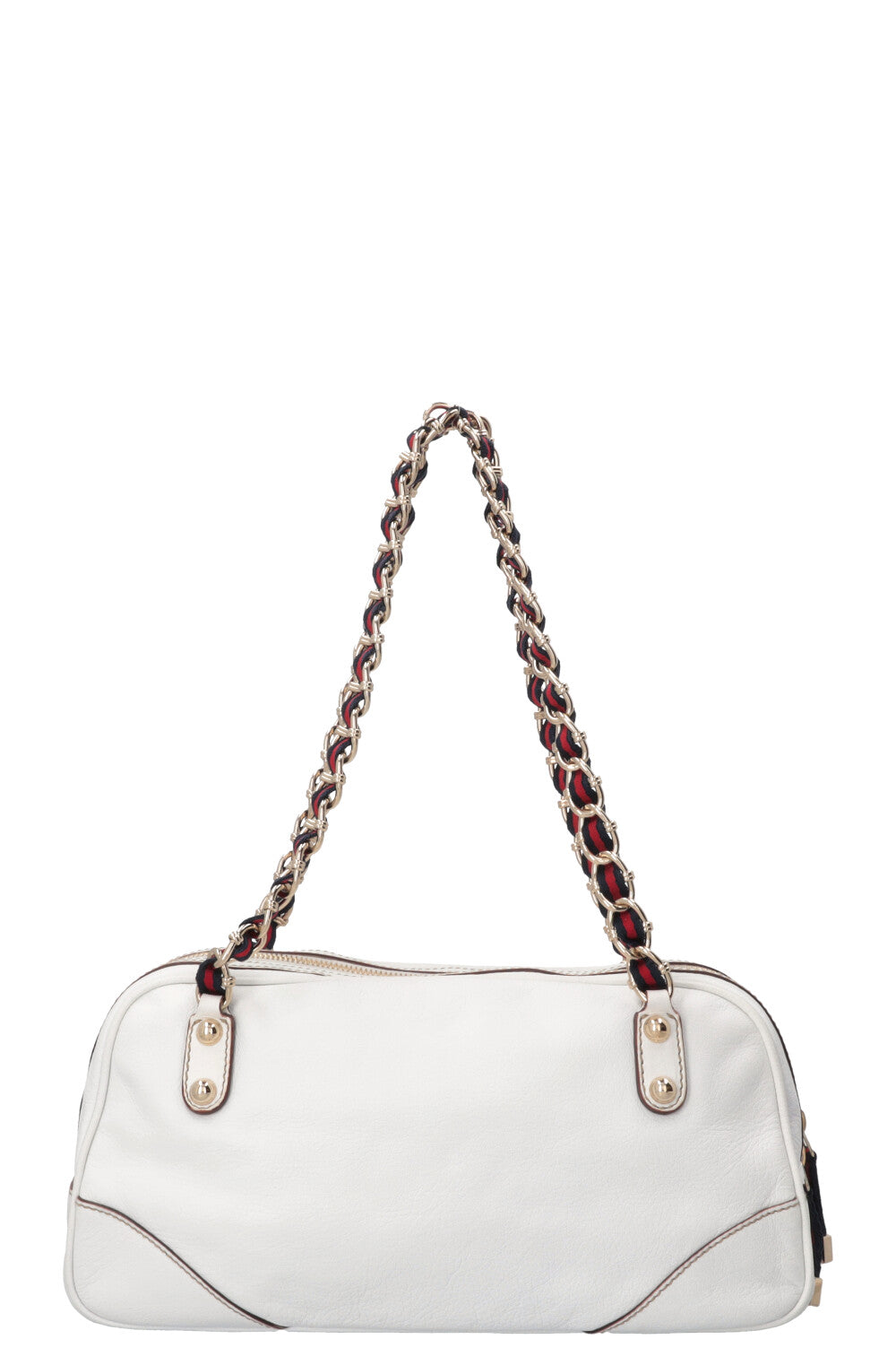 GUCCI Small Capri Bowler Chain Bag Leather White