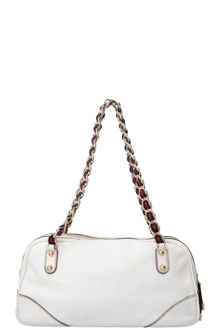 GUCCI Small Capri Bowler Chain Bag Leather White