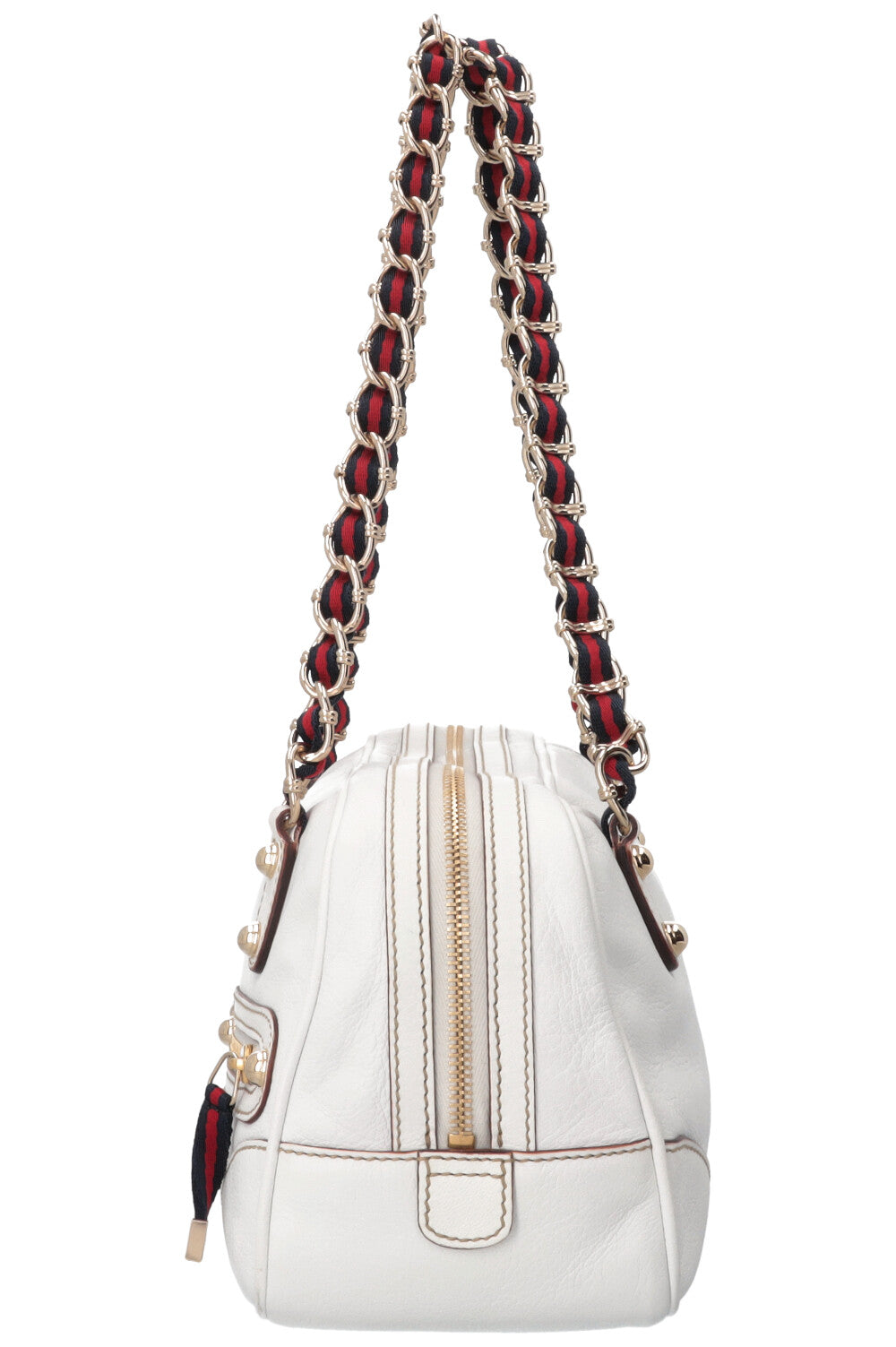 GUCCI Small Capri Bowler Chain Bag Leather White