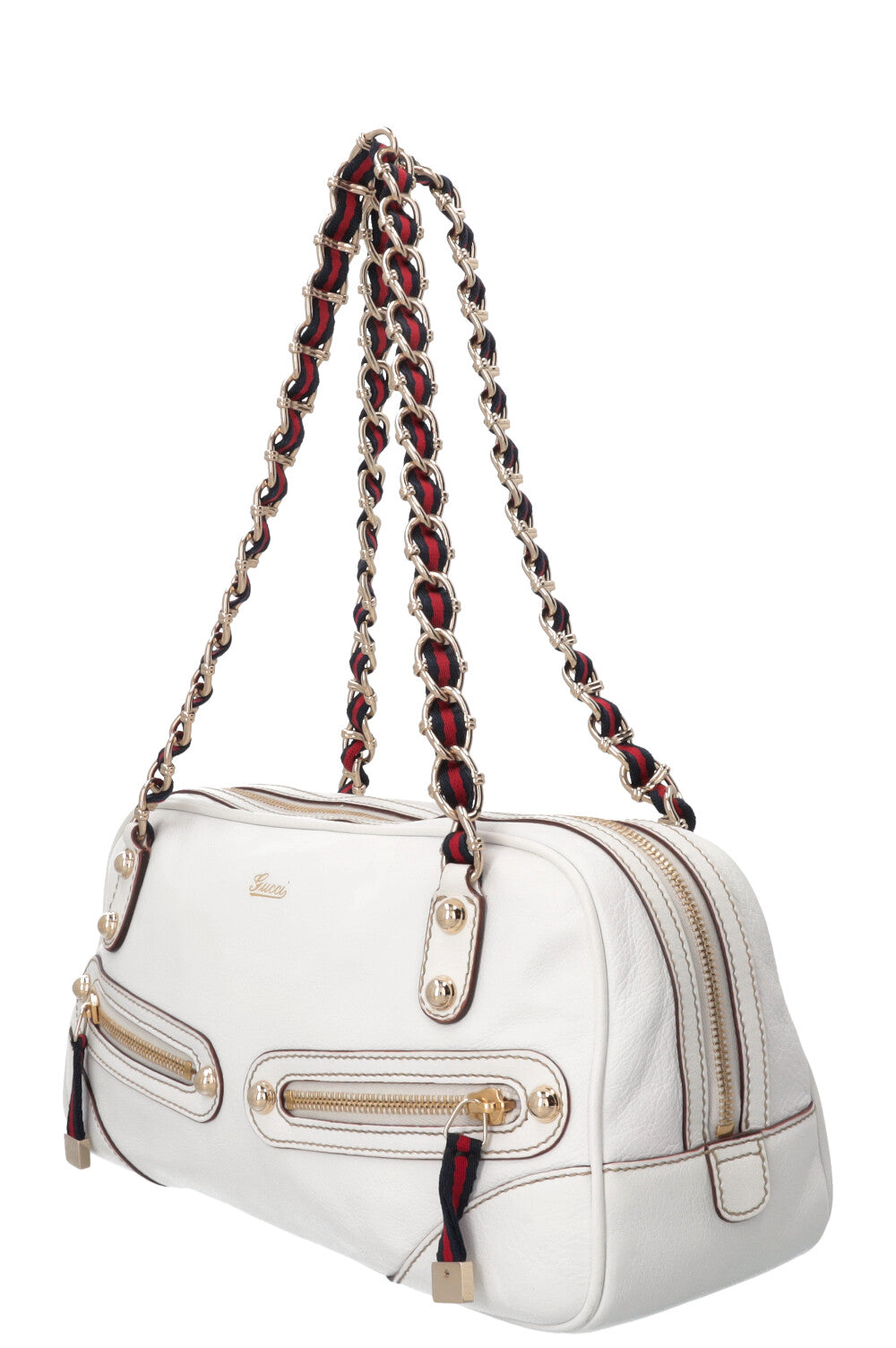 GUCCI Small Capri Bowler Chain Bag Leather White