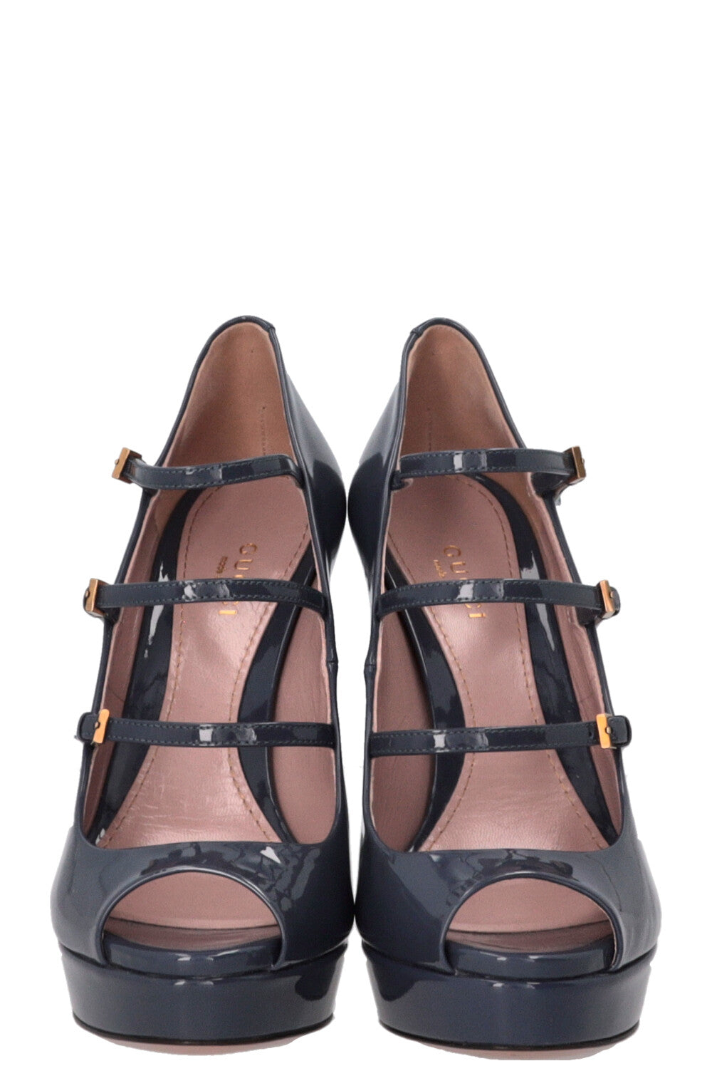 GUCCI Strappy Platform Heels Patent Leather Purple