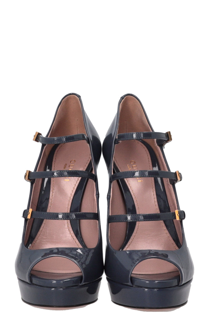 GUCCI Strappy Platform Heels Patent Leather Purple