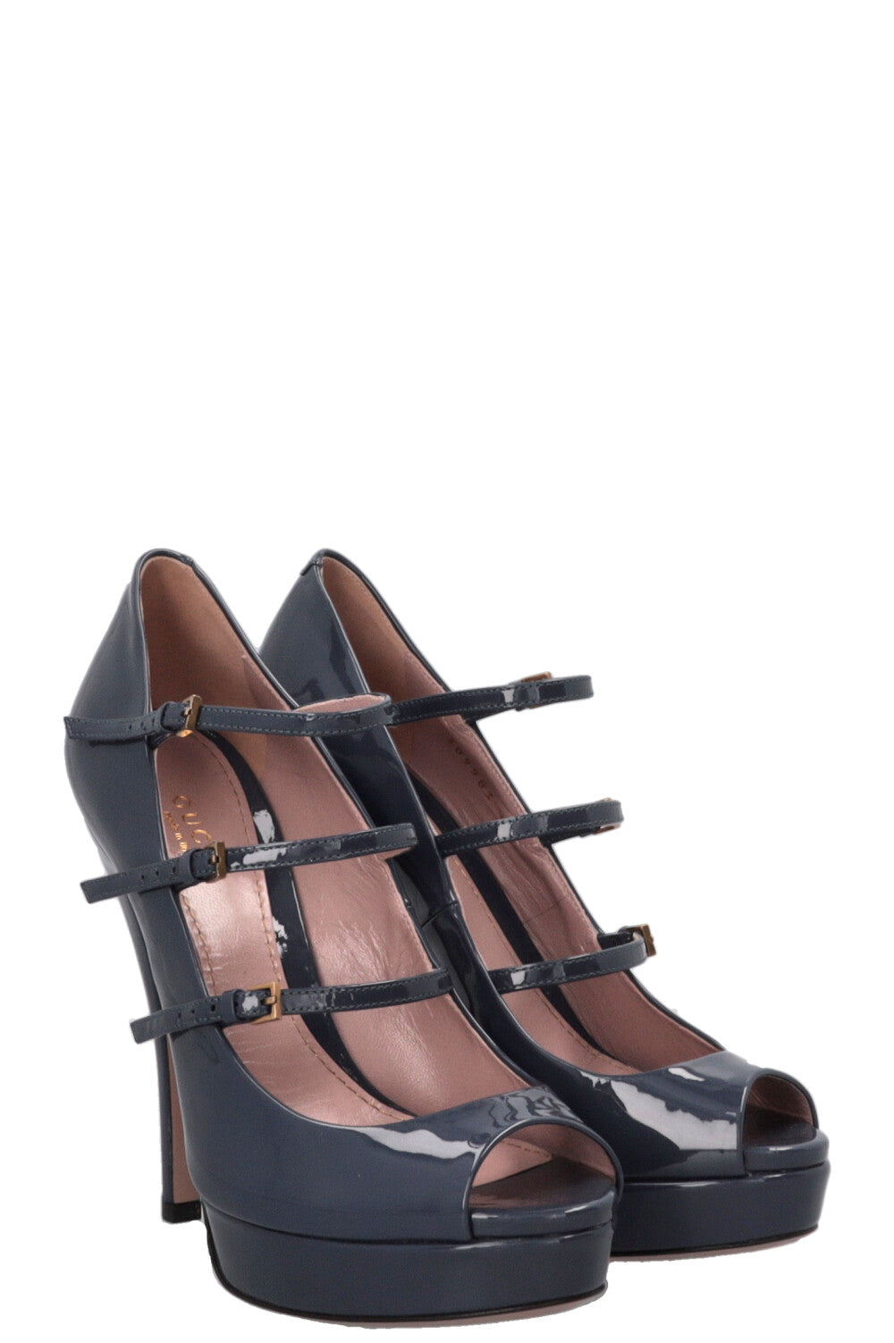 GUCCI Strappy Platform Heels Patent Leather Purple