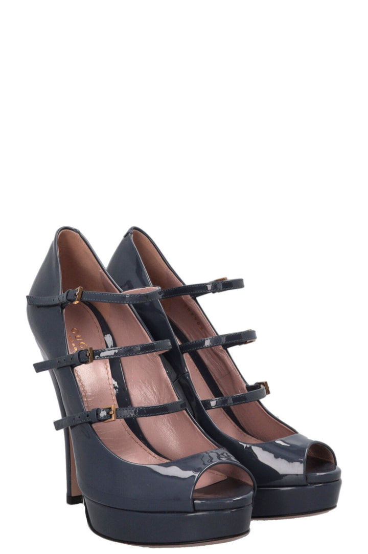 GUCCI Strappy Platform Heels Patent Leather Purple