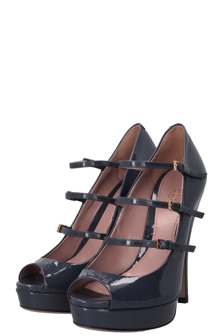 GUCCI Strappy Platform Heels Patent Leather Purple