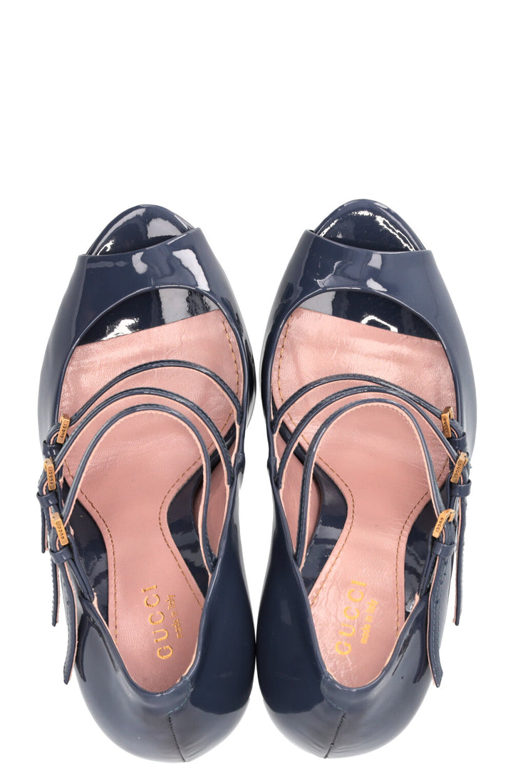 GUCCI Strappy Platform Heels Patent Leather Purple