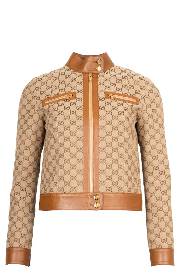 Veste zippée en toile suprême GUCCI avec détails en cuir