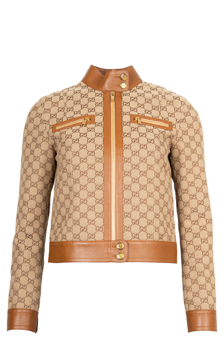 GUCCI Supreme Canvas Leather Detail Zip Jacket