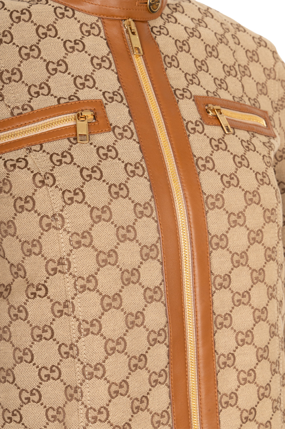 GUCCI Supreme Canvas Leather Detail Zip Jacket