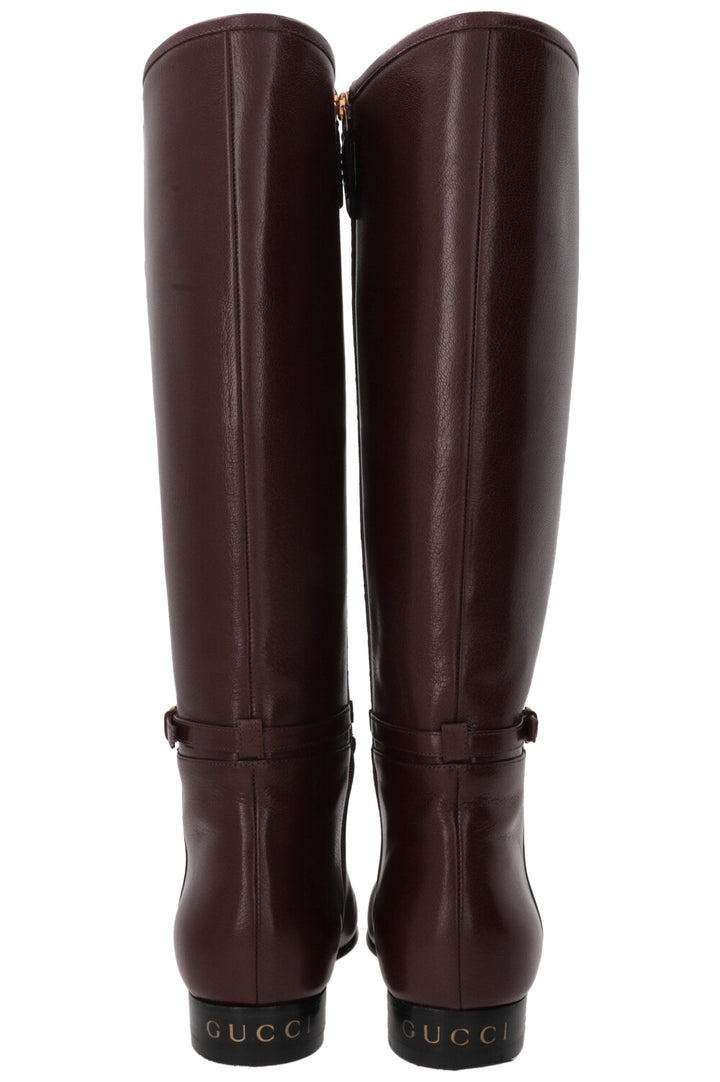 GUCCI Supreme GG Knee High Boots Bordeaux