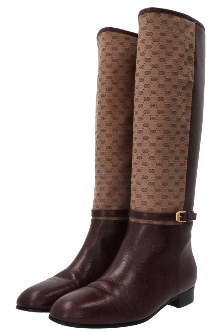 GUCCI Supreme GG Knee High Boots Bordeaux