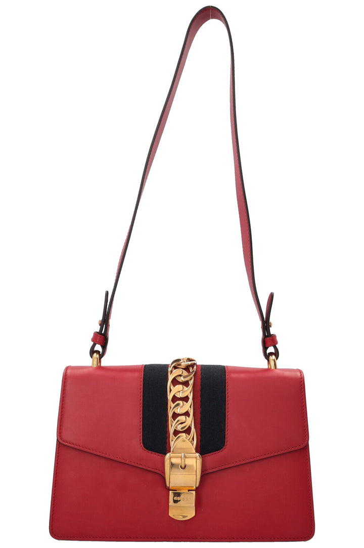 GUCCI Sylvie Hand Bag Small Leather Red