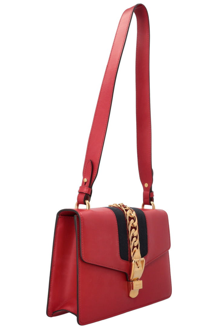 GUCCI Sylvie Hand Bag Small Leather Red