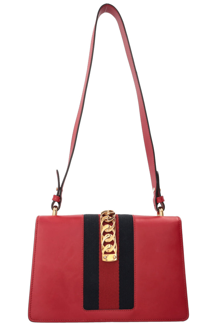 GUCCI Sylvie Hand Bag Small Leather Red
