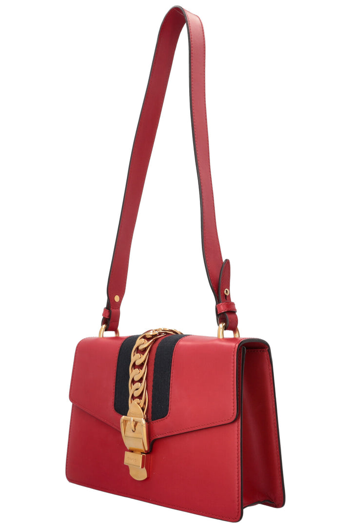 GUCCI Sylvie Hand Bag Small Leather Red