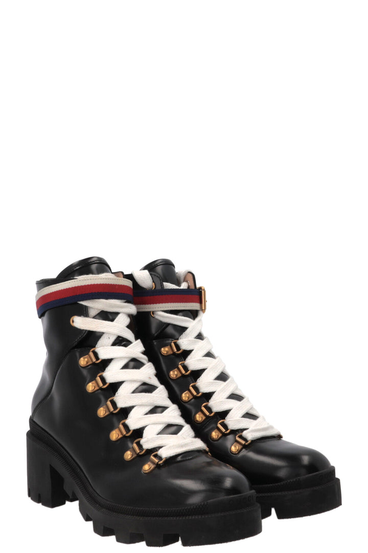 Bottines Sylvie Web en cuir de veau noir GUCCI