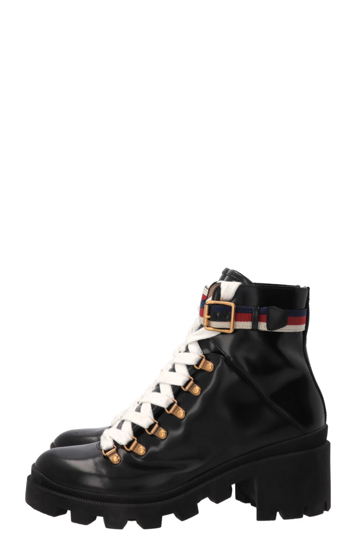 Bottines Sylvie Web en cuir de veau noir GUCCI