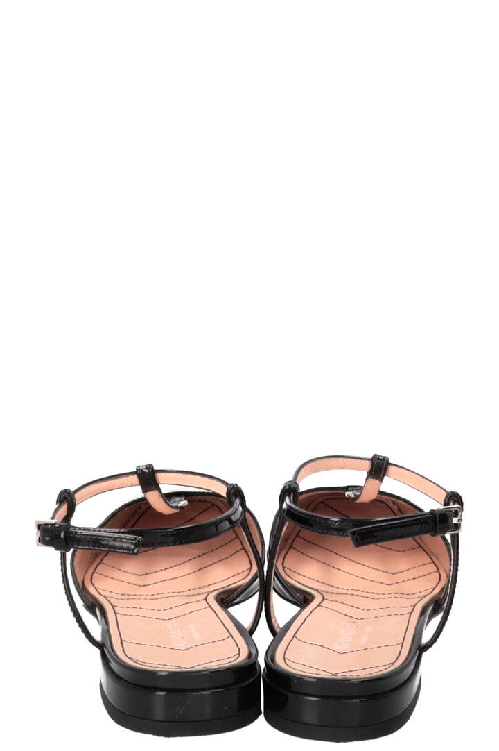 GUCCI Ballerines T-Bar en Cuir Verni Noir