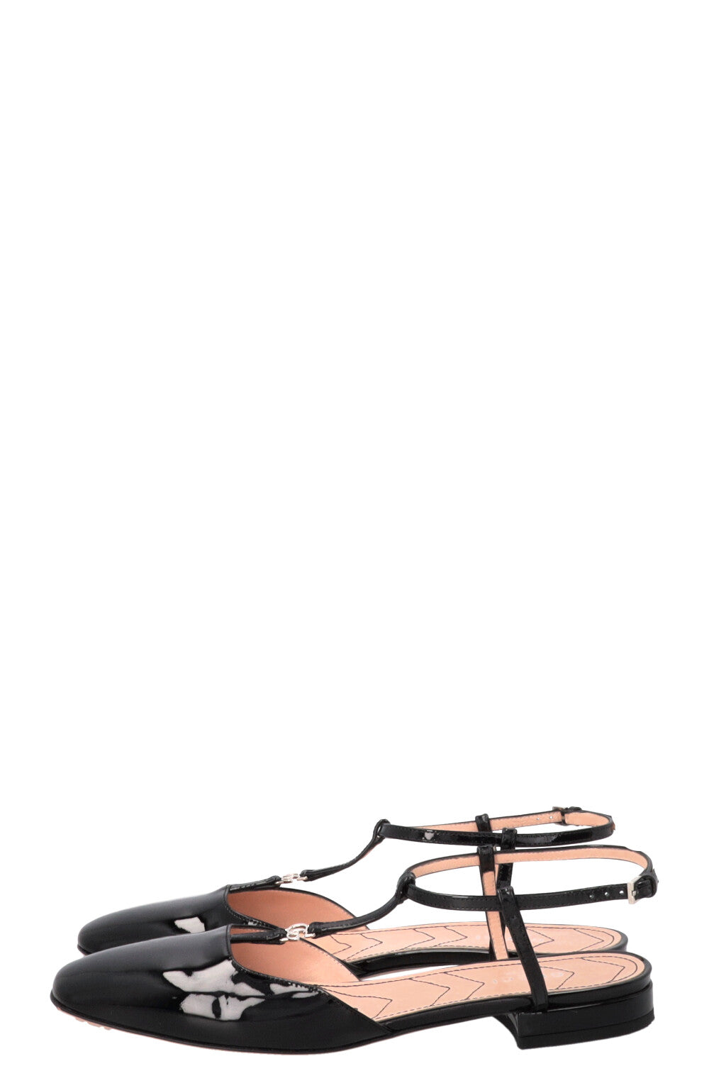 GUCCI Ballerines T-Bar en Cuir Verni Noir