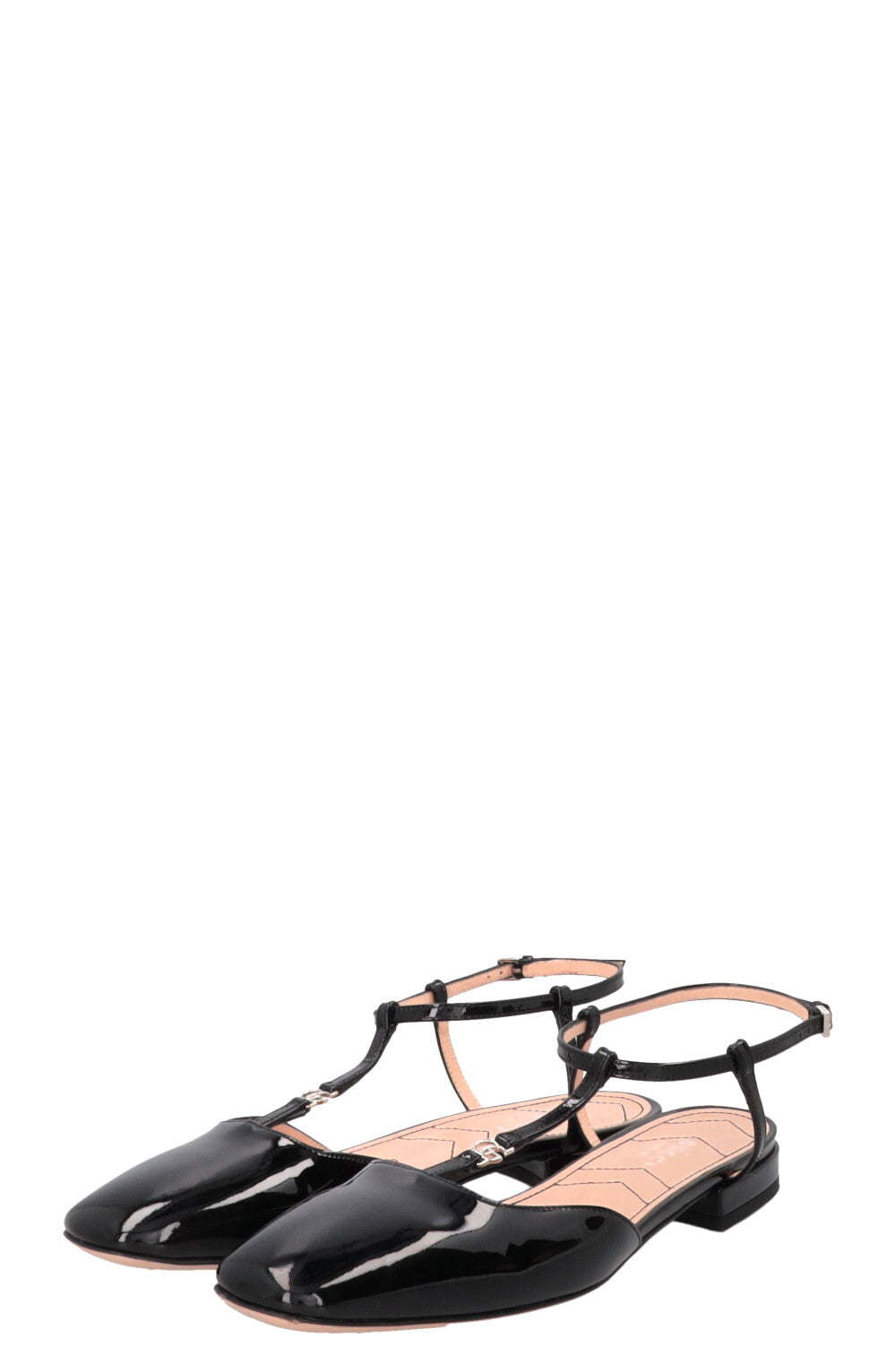 GUCCI Ballerines T-Bar en Cuir Verni Noir