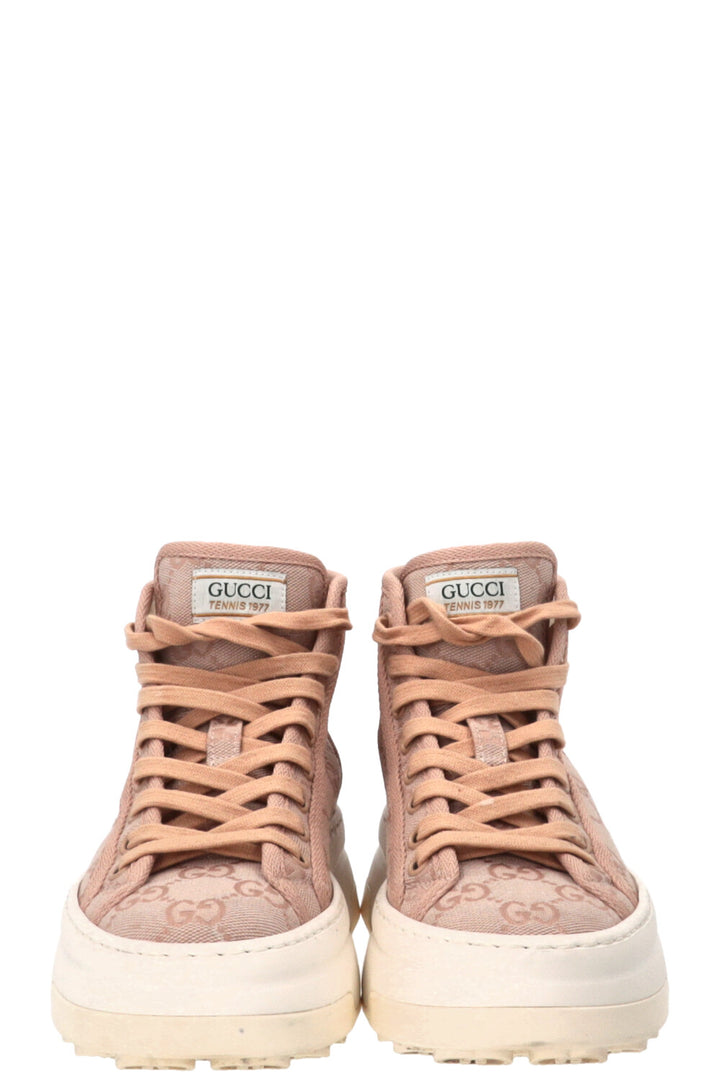 GUCCI Tennis 1977 High Top Sneakers Jacquard Rose