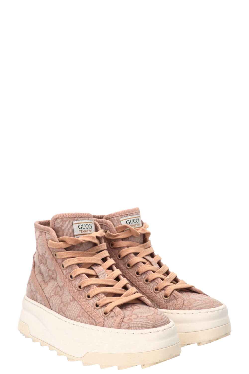 GUCCI Tennis 1977 High Top Sneakers Jacquard Rose