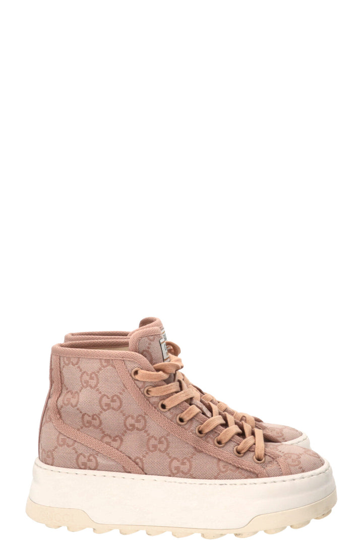 GUCCI Tennis 1977 High Top Sneakers Jacquard Rose