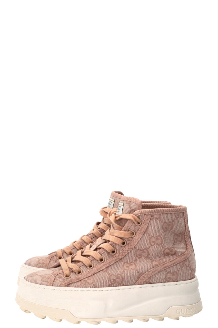 GUCCI Tennis 1977 High Top Sneakers Jacquard Rose