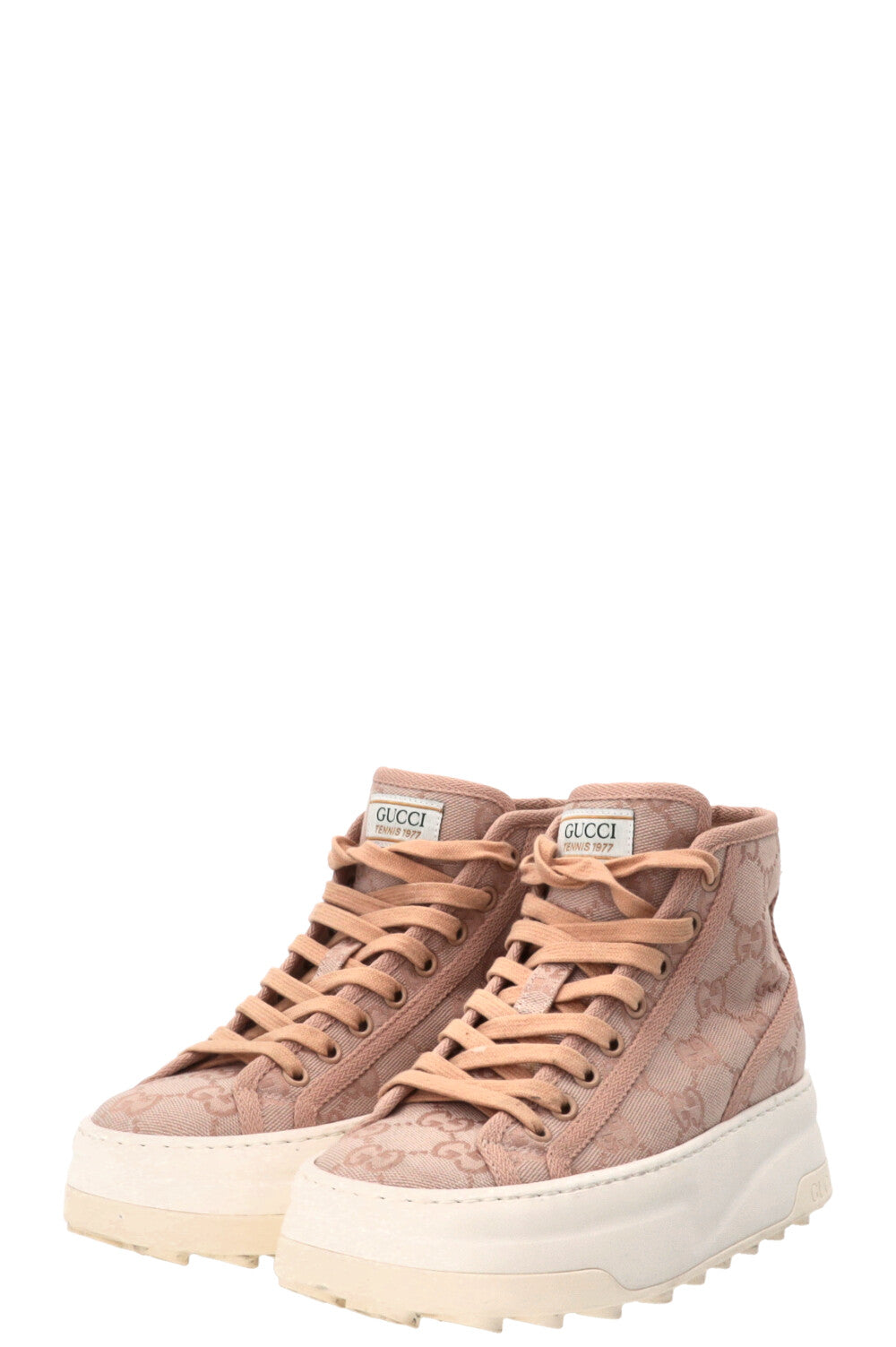 GUCCI Tennis 1977 High Top Sneakers Jacquard Rose