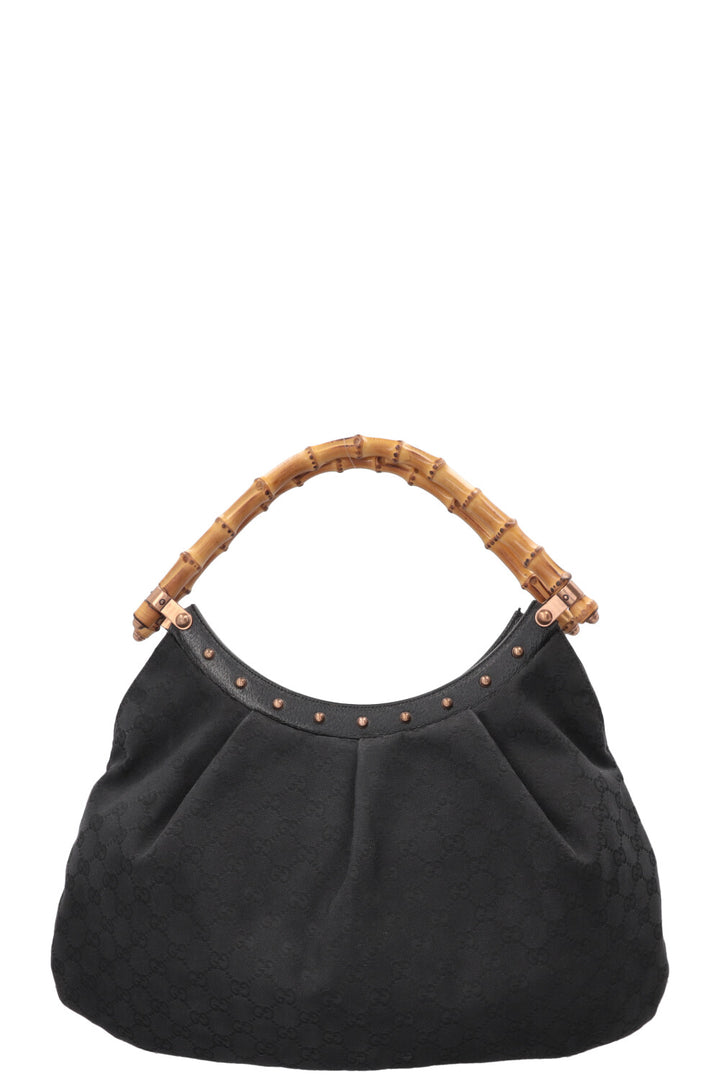 GUCCI Vintage Bamboo Handle Hobo Bag Canvas Black