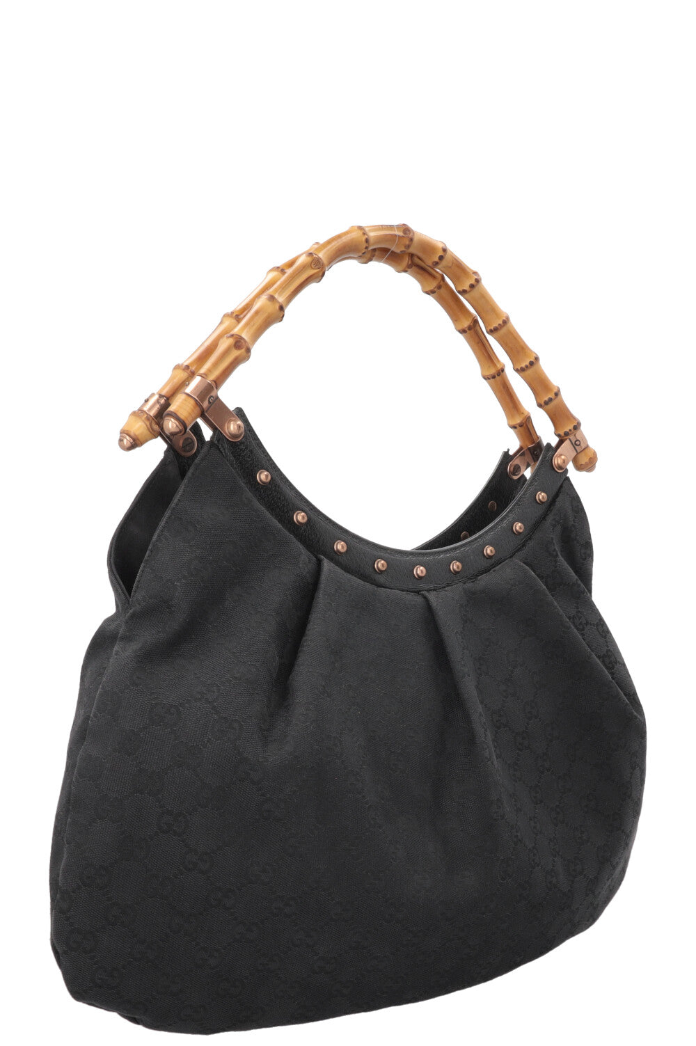 GUCCI Vintage Bamboo Handle Hobo Bag Canvas Black