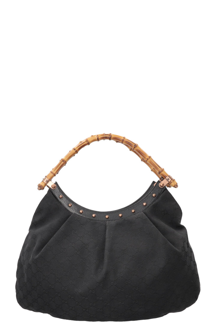 GUCCI Vintage Bamboo Handle Hobo Bag Canvas Black