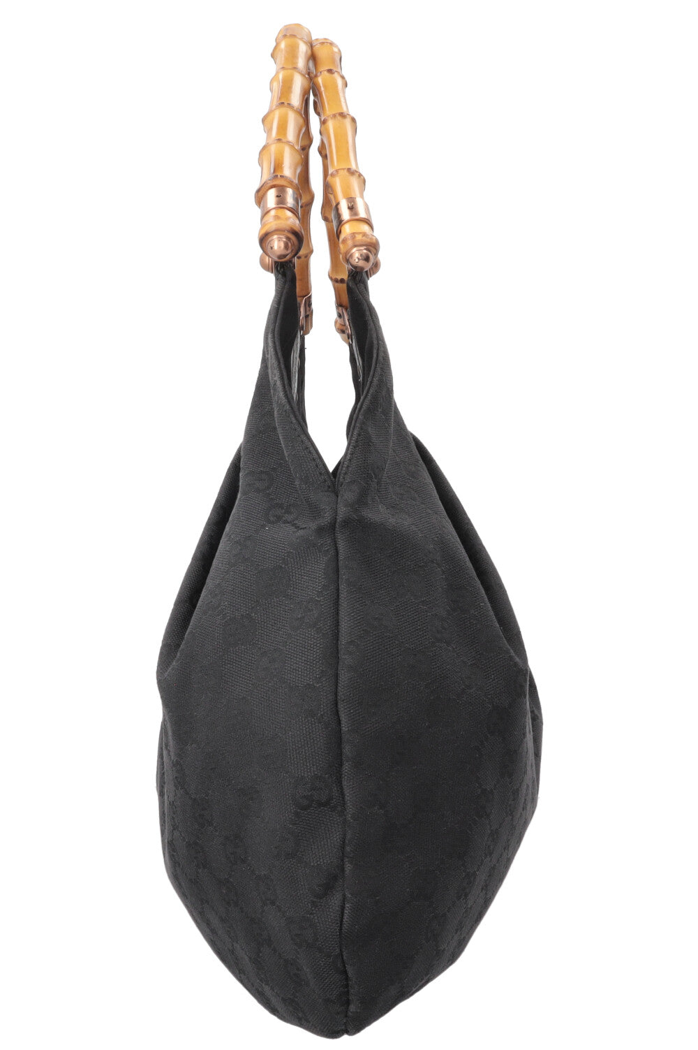 GUCCI Vintage Bamboo Handle Hobo Bag Canvas Black