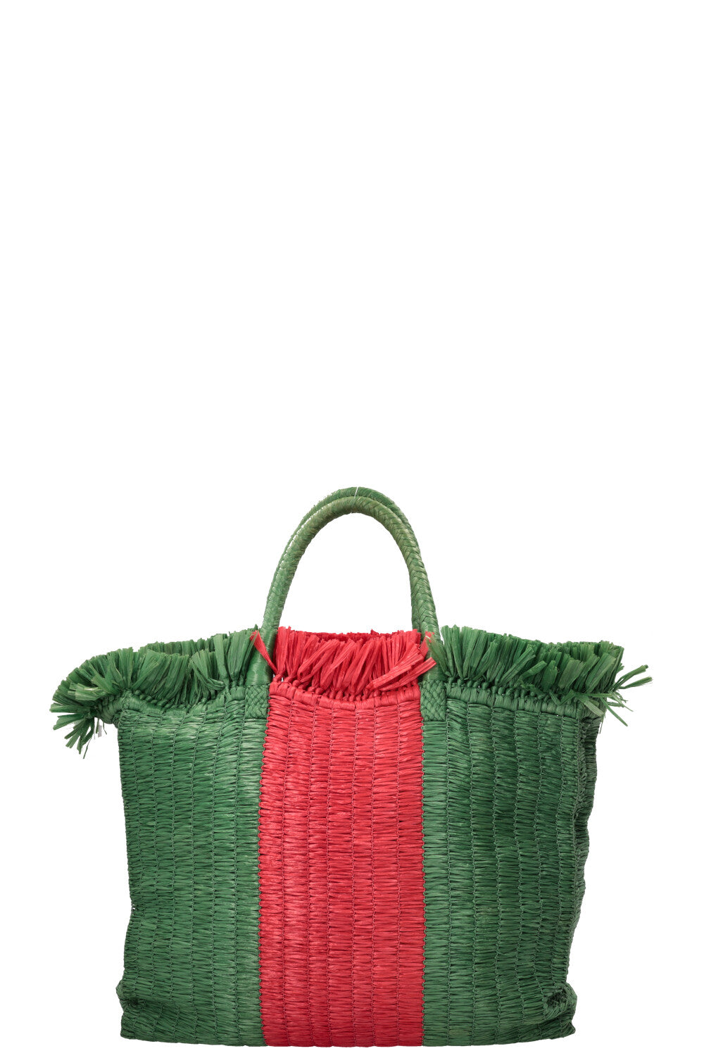 GUCCI Web Raffia Tote Bag Green Red