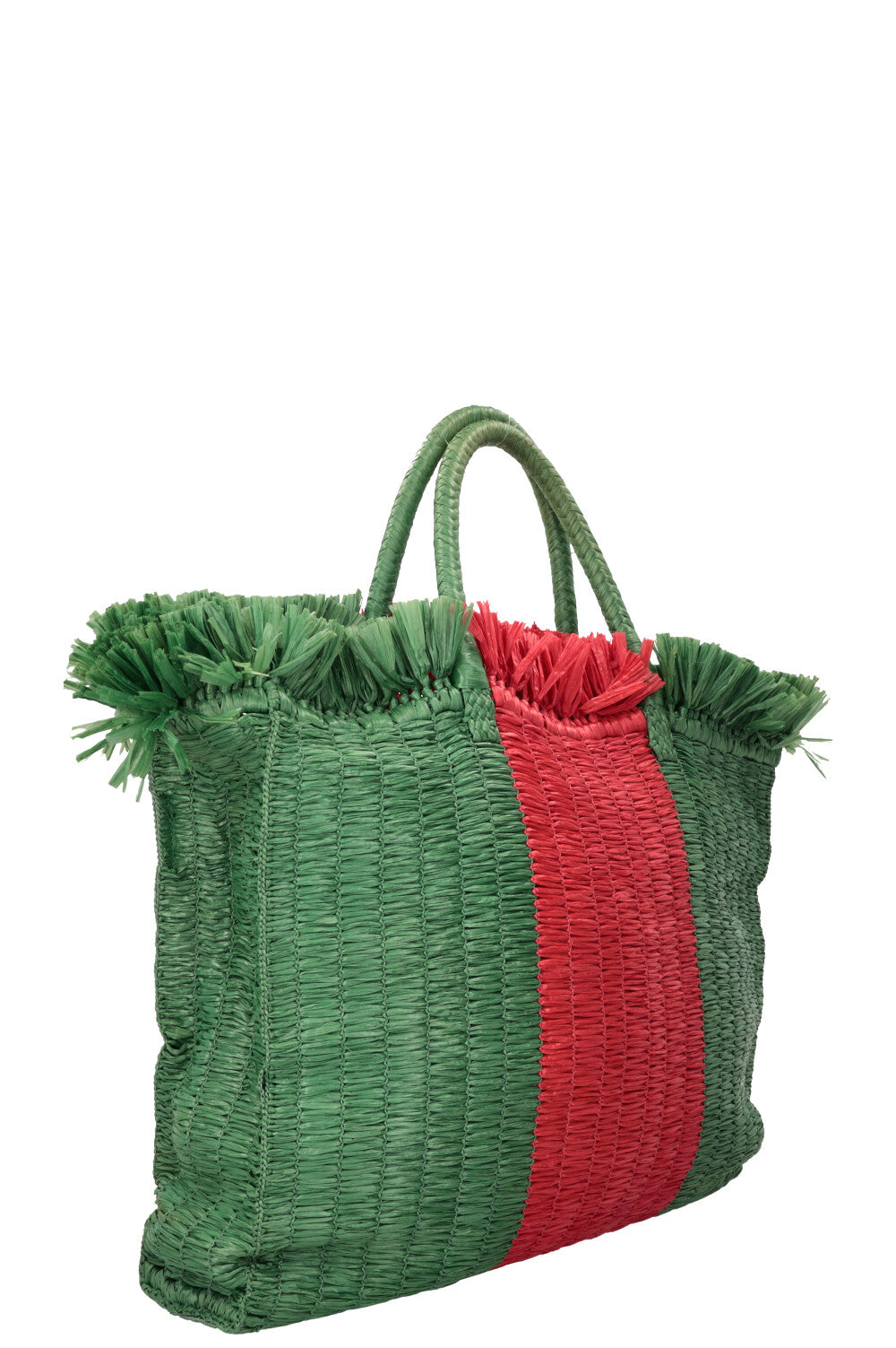 GUCCI Web Raffia Tote Bag Green Red