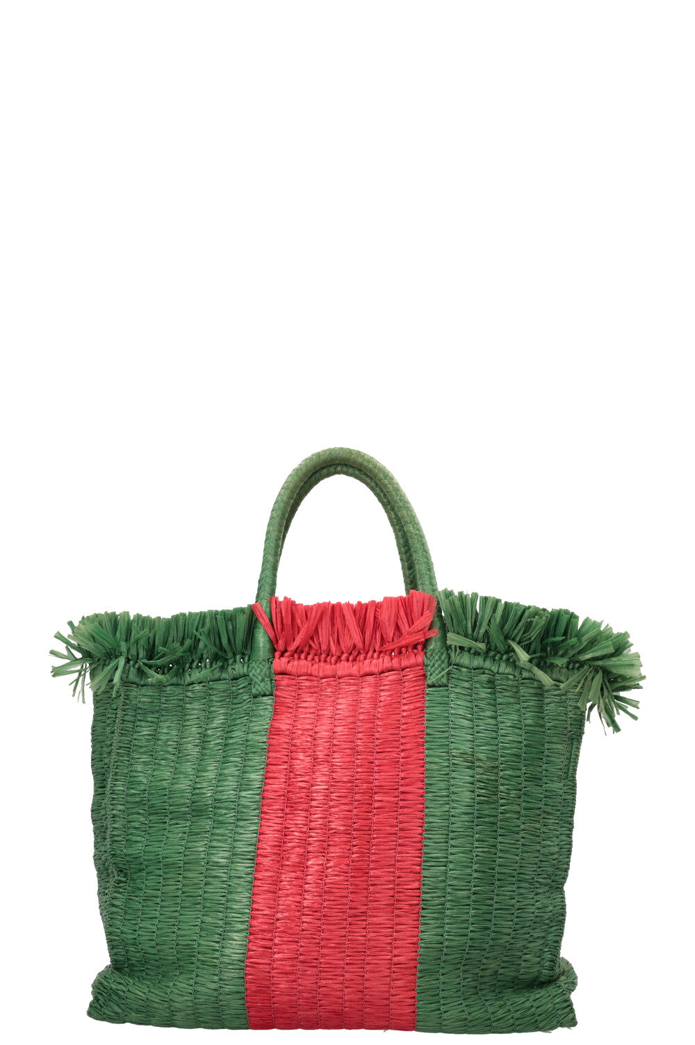 GUCCI Web Raffia Tote Bag Green Red