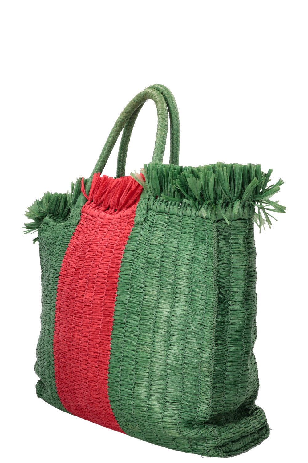 GUCCI Web Raffia Tote Bag Green Red