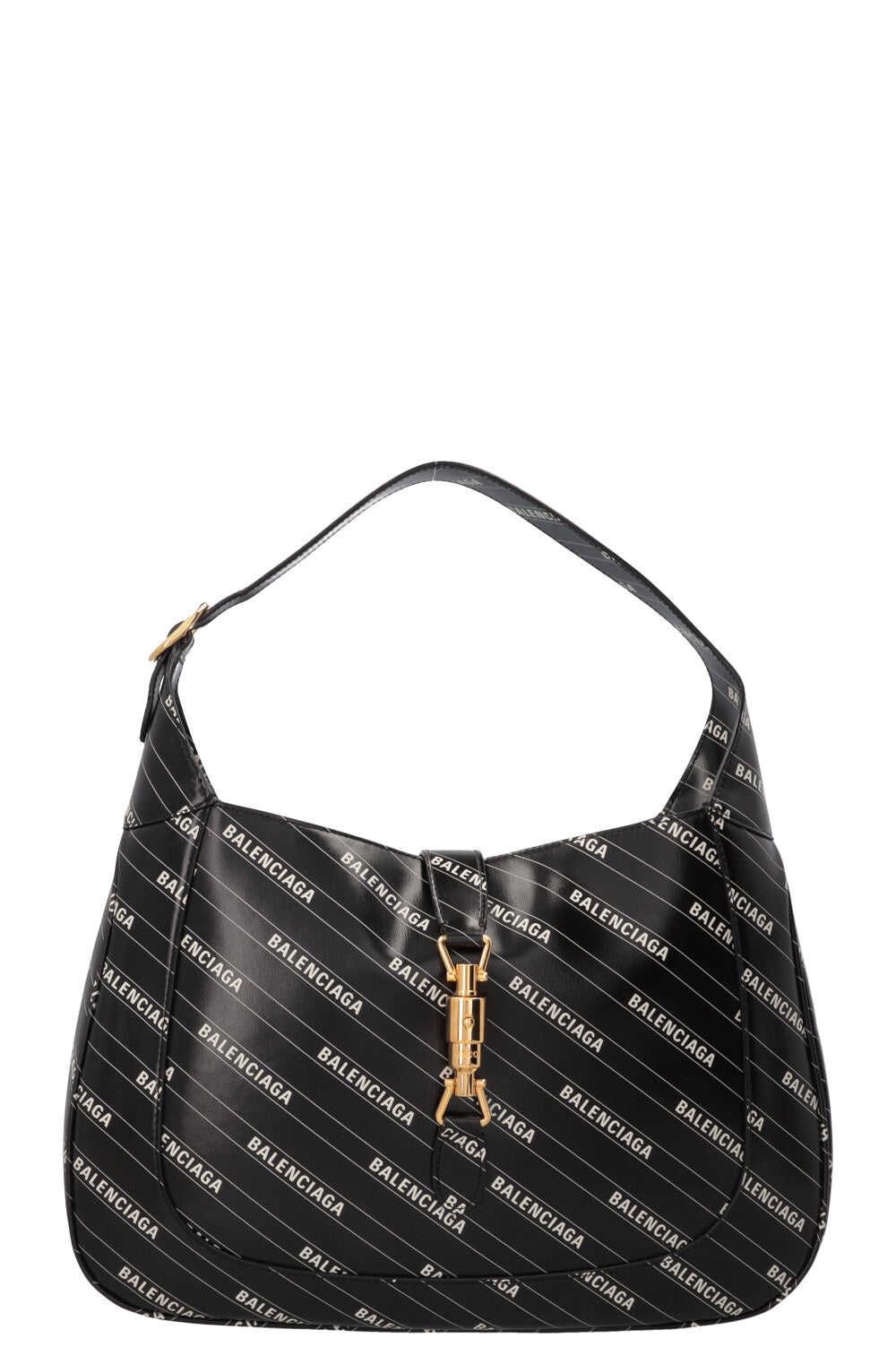 GUCCI X Balenciaga Logo Print Jackie 1961 Medium Leather Black