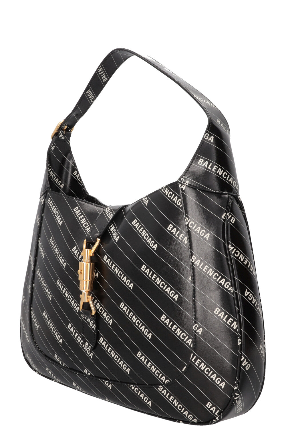 GUCCI X Balenciaga Logo Print Jackie 1961 Medium Leather Black