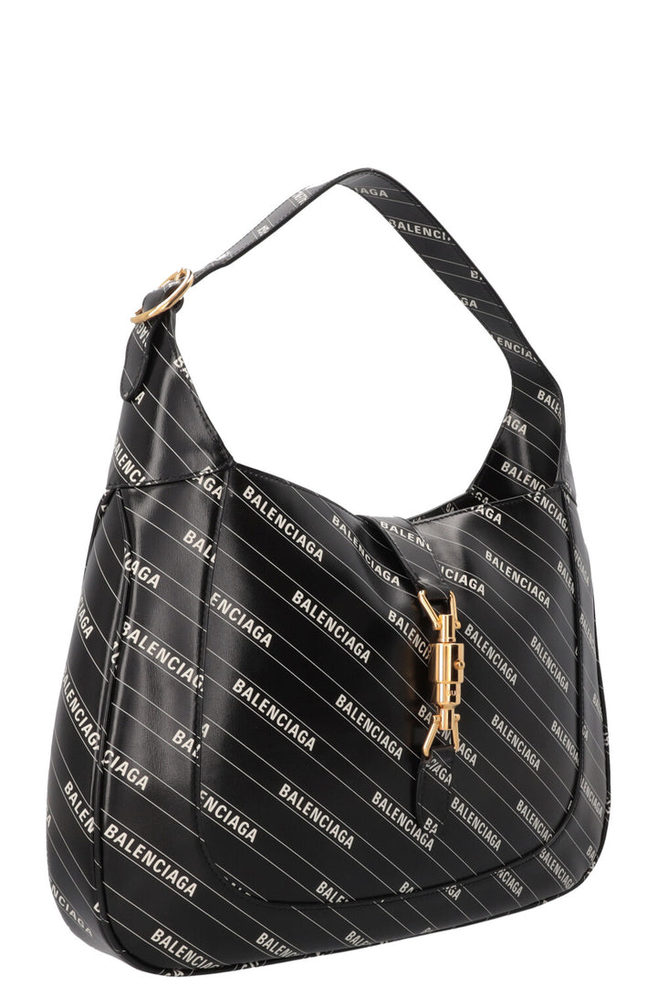 GUCCI X Balenciaga Logo Print Jackie 1961 Medium Leather Black