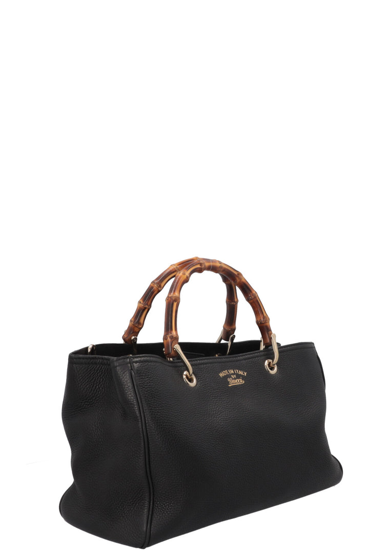 GUCCI Bamboo 2 Way Tote Medium Leather Black
