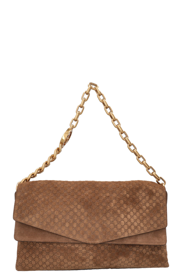 GUCCI GG Chain Maxi Bag Suede Brown