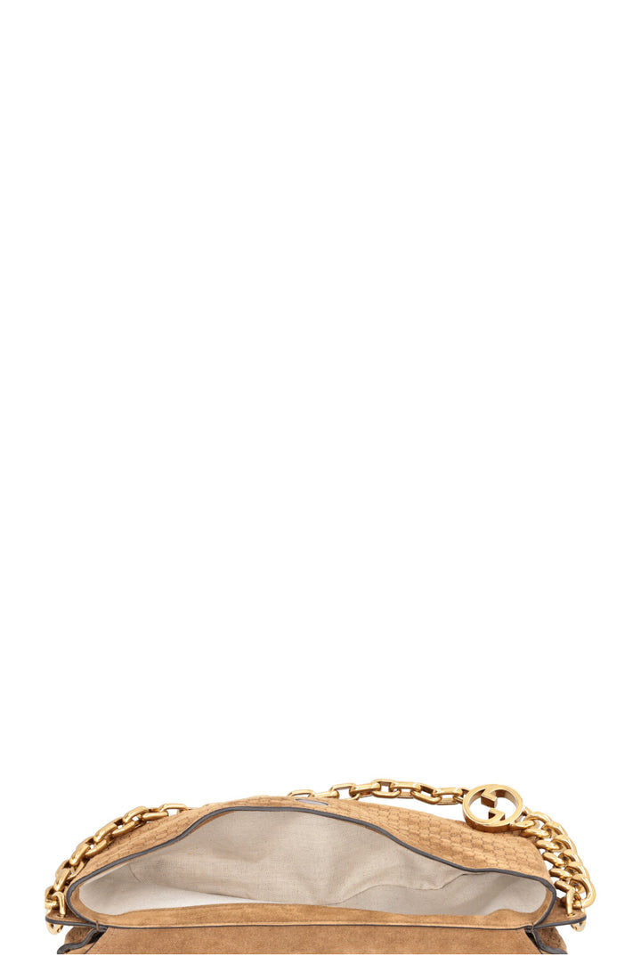 GUCCI GG Chain Maxi Bag Suede Brown