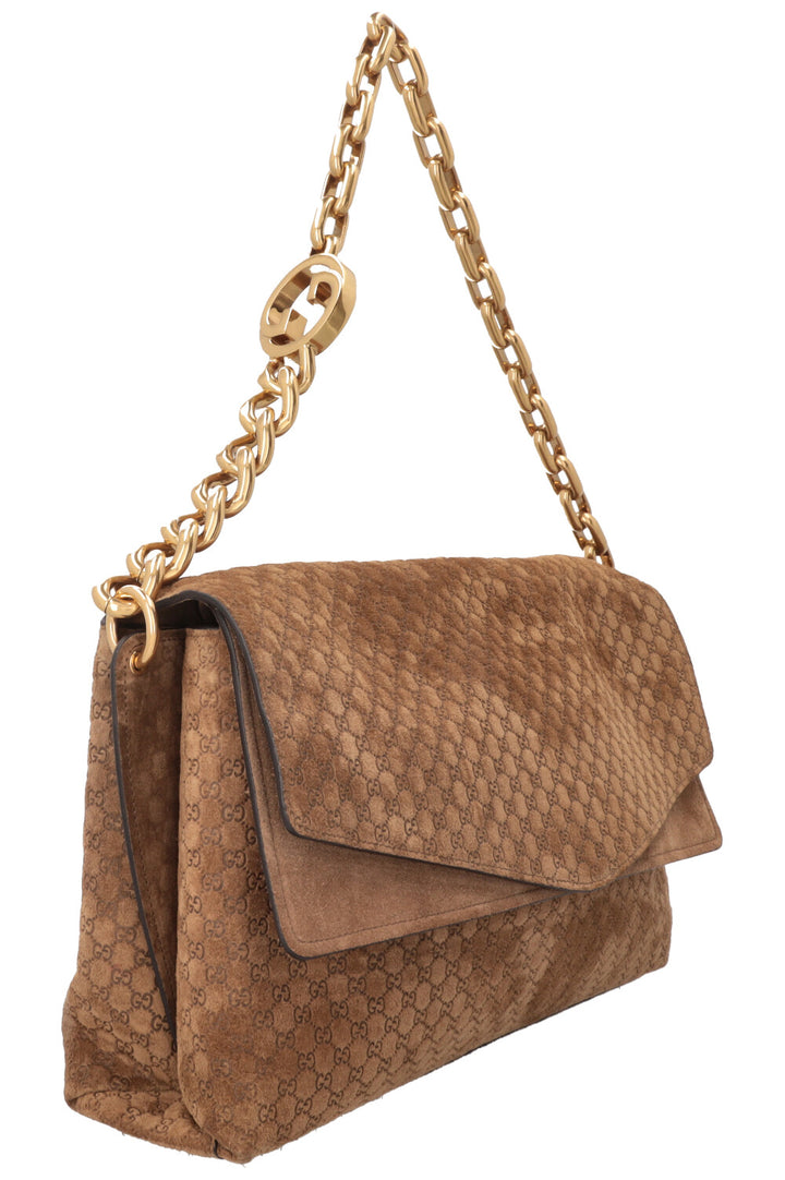 GUCCI GG Chain Maxi Bag Suede Brown